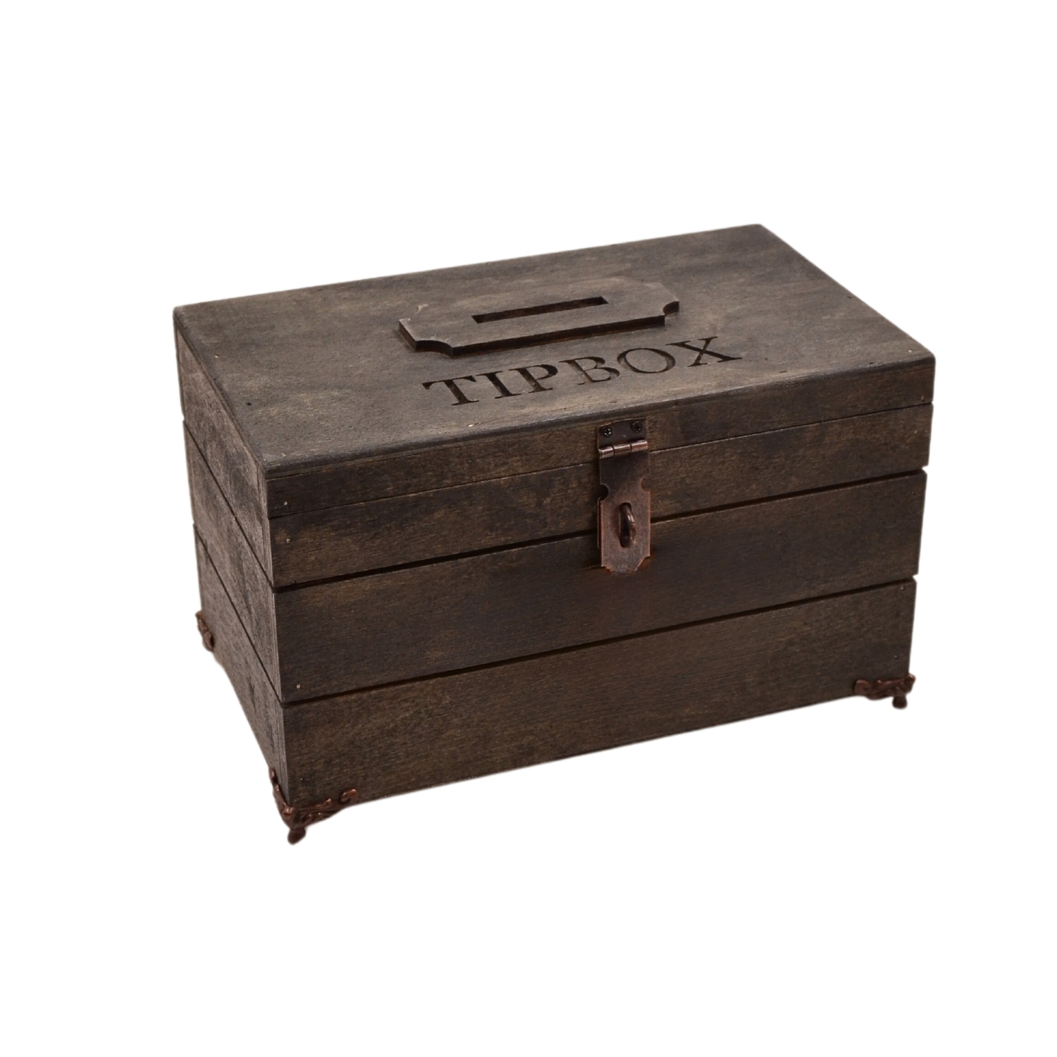 Rustik Siyah Ahşap Tip Box – 24x14x12 cm, Metal Ayaklı