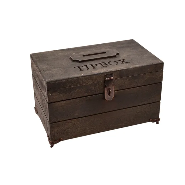 Rustik Siyah Ahşap Tip Box – 24x14x12 cm, Metal Ayaklı – Fotoğraf 1