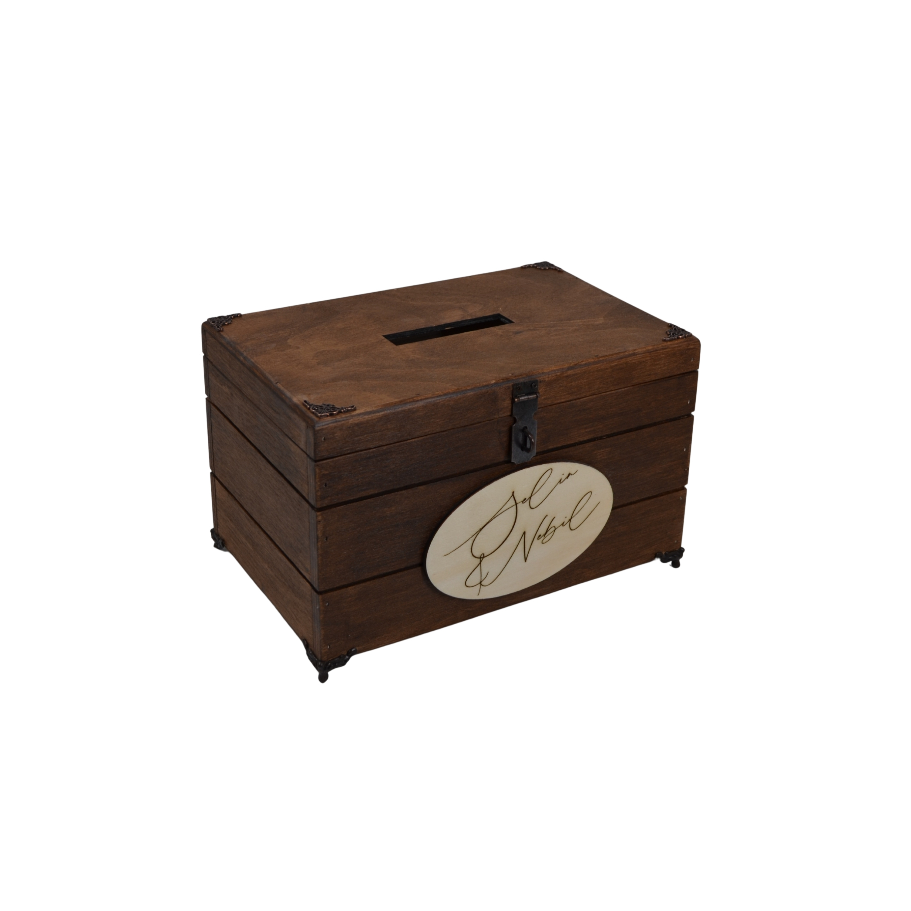 Ceviz Rengi Kişiye Özel Düğün Kutusu & Tipbox – 24×14×15 cm