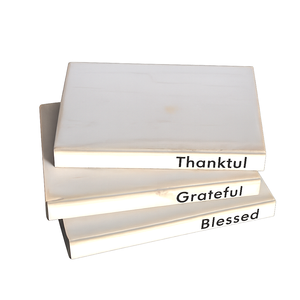 📚✨ Rustik Ahşap Dekoratif Kitap Seti – Thankful, Grateful, Blessed | El Yapımı