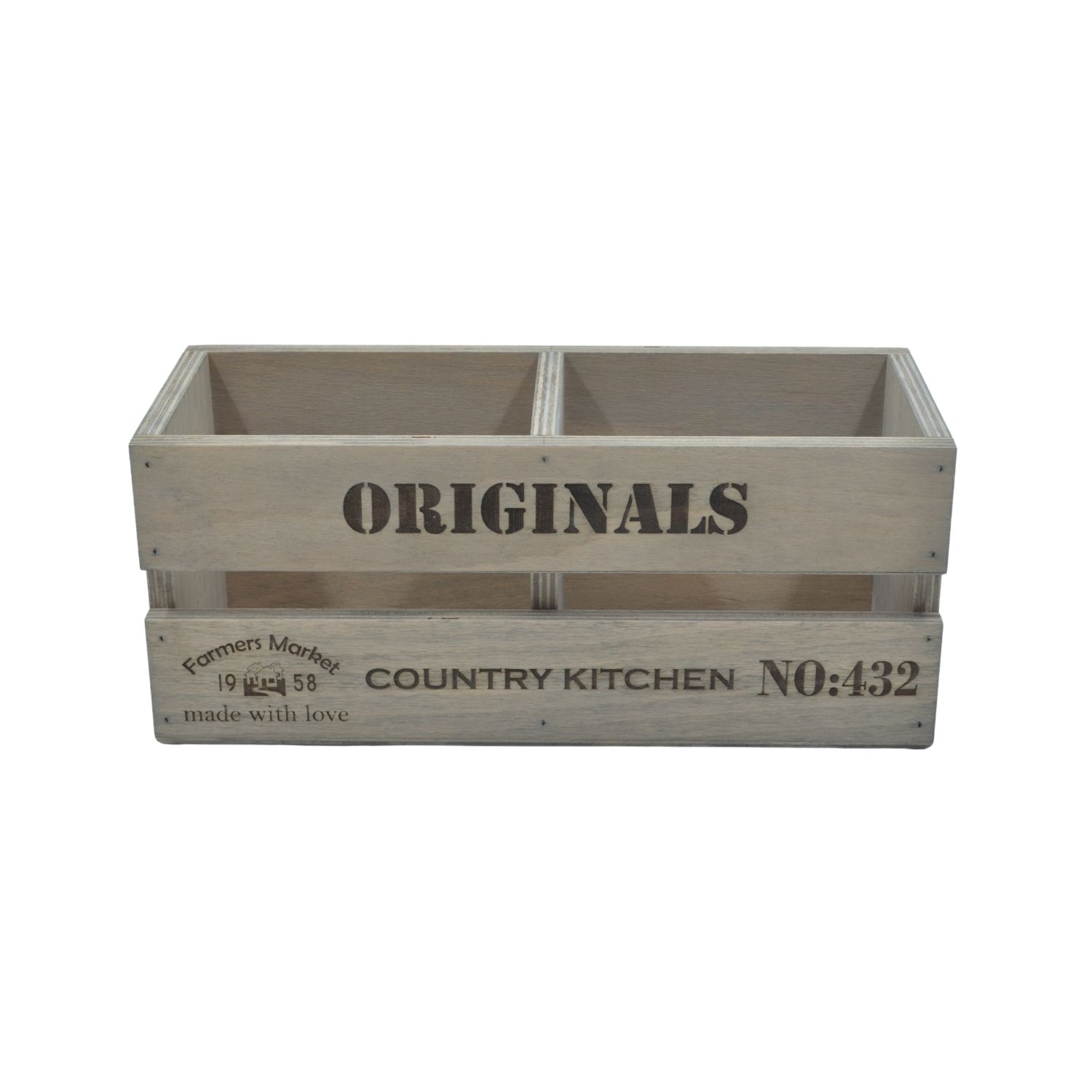 Ahşap Country House Mutfak ve Banyo Organizer 30x12x12 Cm Gri Transparan