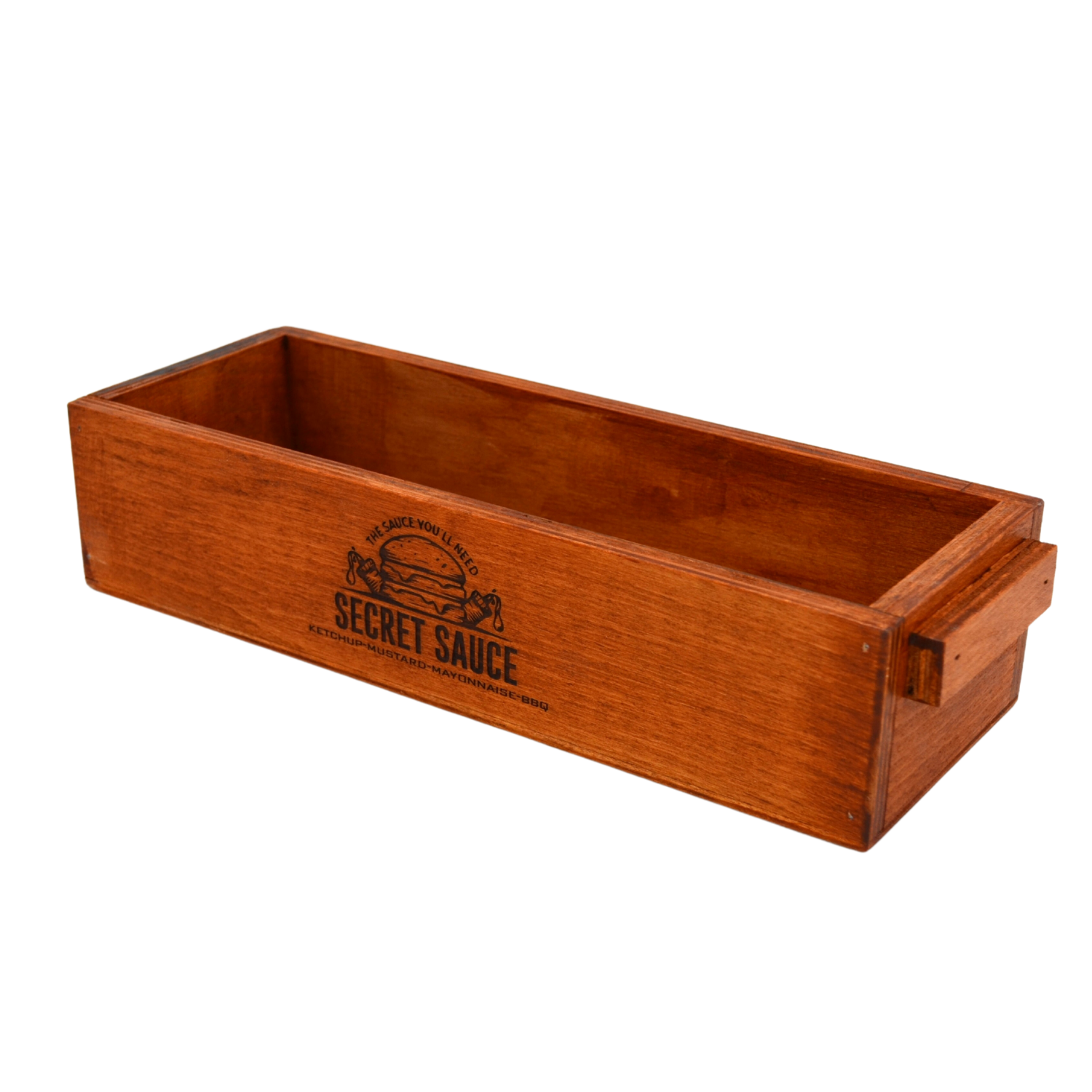 Ahşap Sosluk Logolu El Yapımı 30cm X 11cm Genişlik 6,5cm Yükseklik Ketçap Mayone