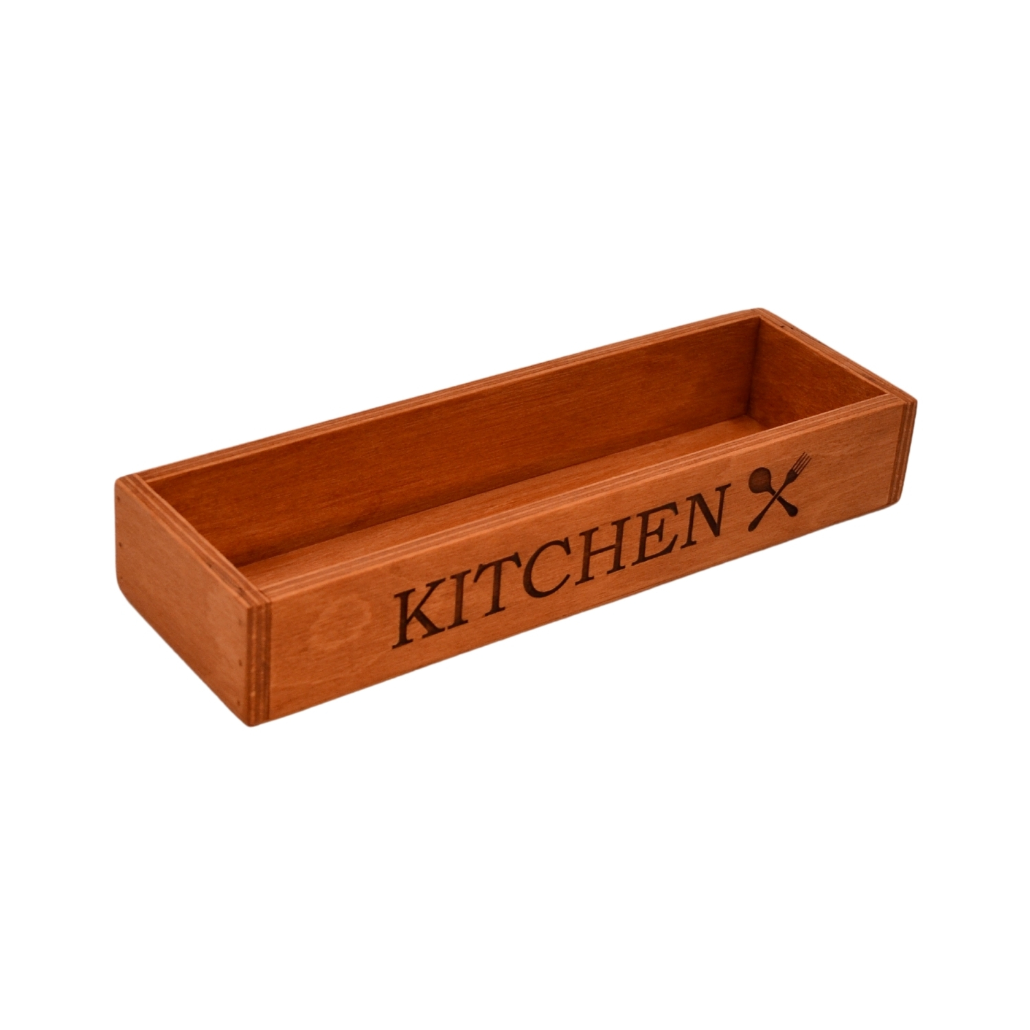 Kayın Ahşap "Kitchen" Yazılı Mutfak Organizer – 32 x 12 cm | 6 cm Yükseklik
