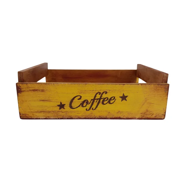 Vintage Tarzı Ahşap Kahve Tepsisi Sarı Coffee 30 X20x7cm – Fotoğraf 1