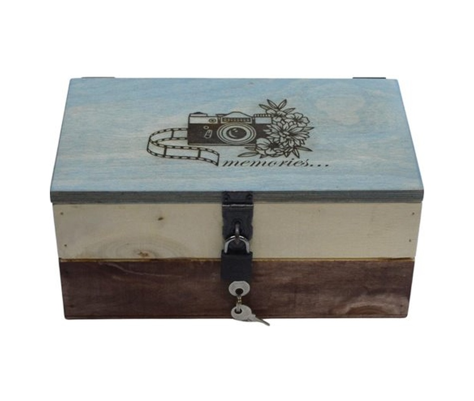 Anı Kutusu, Fotoğraf Kutusu, Retro Ahşap Kutu 24cm X 14cm Genişlik 11c
