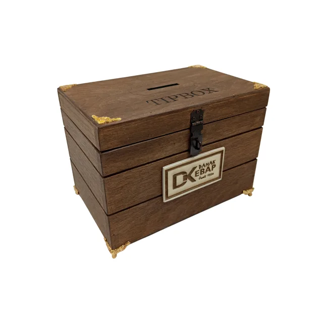 Gold Metal Ayaklı Ceviz Vernikli Ahşap Tipbox | Kilitli Bahşiş Kutusu 22x14x15 c – Fotoğraf 1