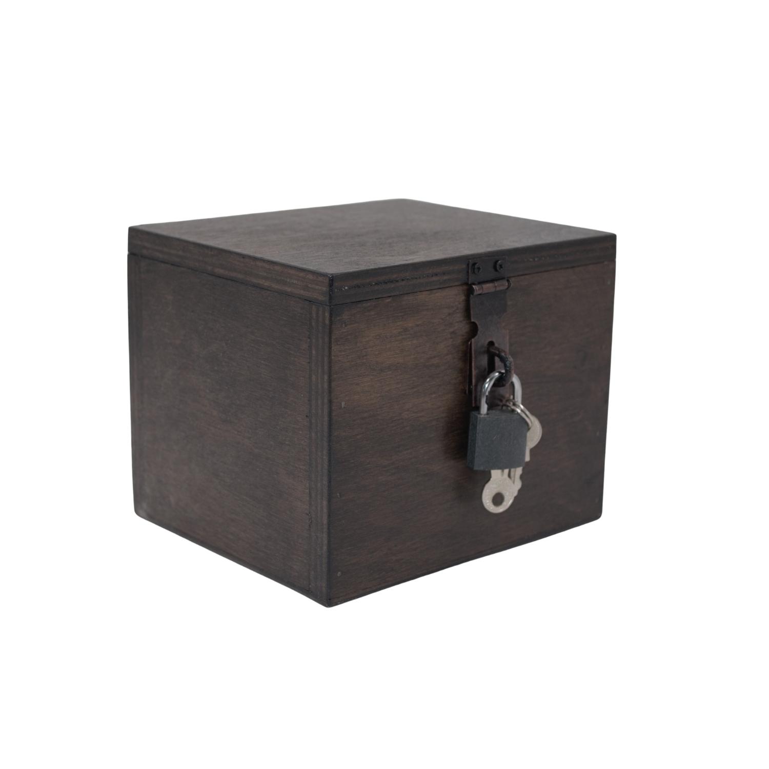 Siyah Transparan Mini Ahşap Kutu – 10 x 10 x 10 cm | Kilitli