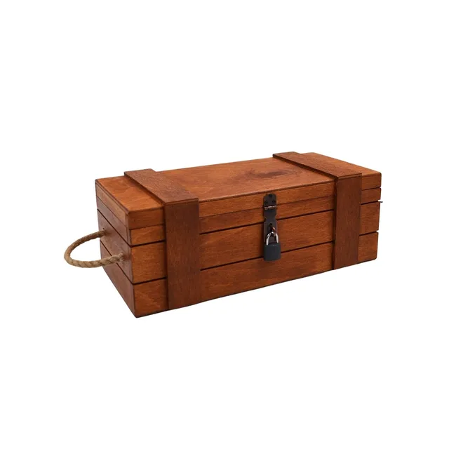 🔒🪵 Ahşap Dekoratif Kilitli Büyük Kutu – 34 x 16 x 12 cm | Asma Kilitli – Fotoğraf 1