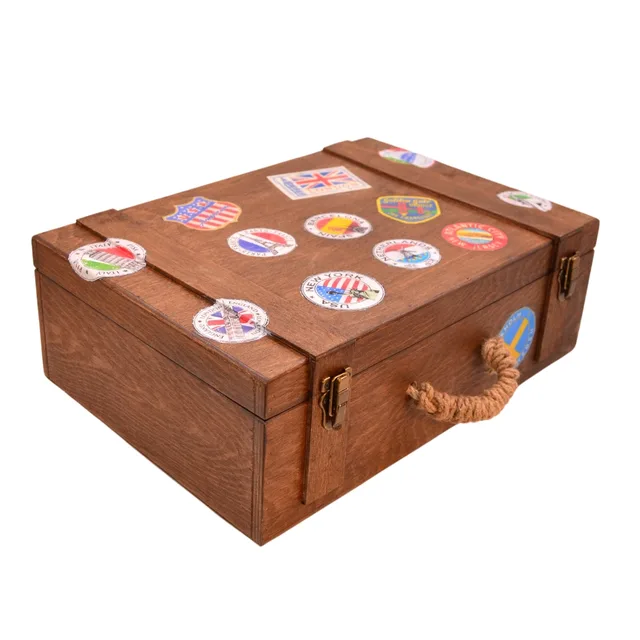 Tuns Woods Dekoratif Retro Ahşap Bavul Valiz – Vintage Tarzda Saklama Kutusu 🎒 – Fotoğraf 1