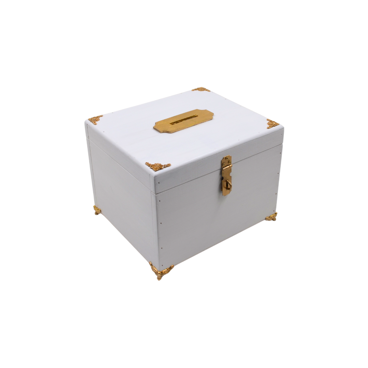 ✨💼 Altın Ayaklı Beyaz Tipbox – 23 × 20 × 16 cm | Asma Kilit Hediyeli