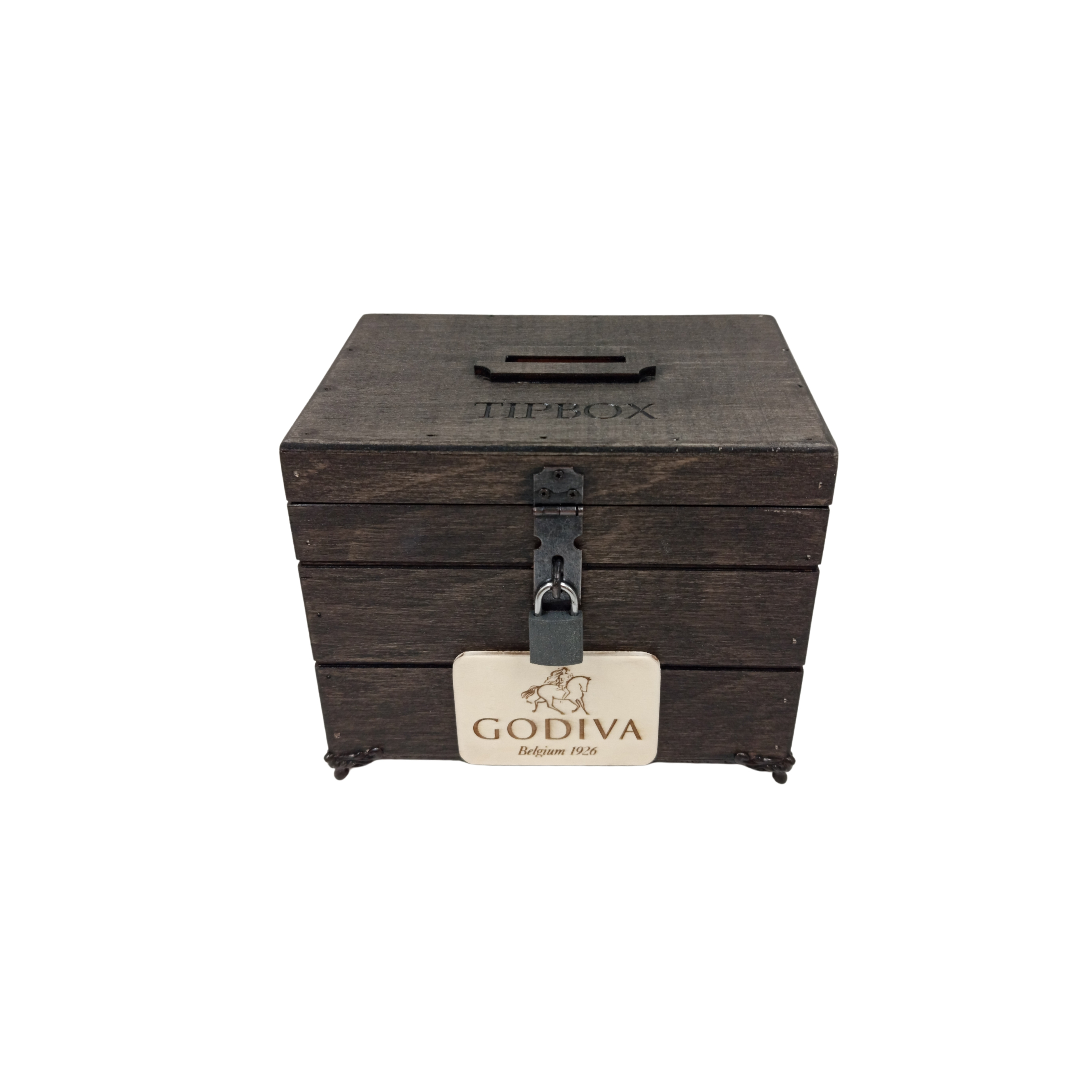Siyah Transparan Ahşap Tipbox – 20×16×15 cm | Logolu, Asma Kilitli