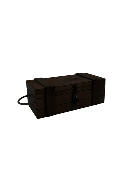 Kayın Ahşap Siyah Asma Kilitli Büyük Kutu – 34cm X 16cm (YÜKSEKLİK 12CM) – Fotoğraf 1