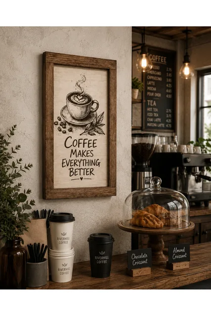 Coffee Makes Everything Better Yazılı Ahşap Mutfak Panosu – 30 cm Dikey Kahve Kö – Fotoğraf 1