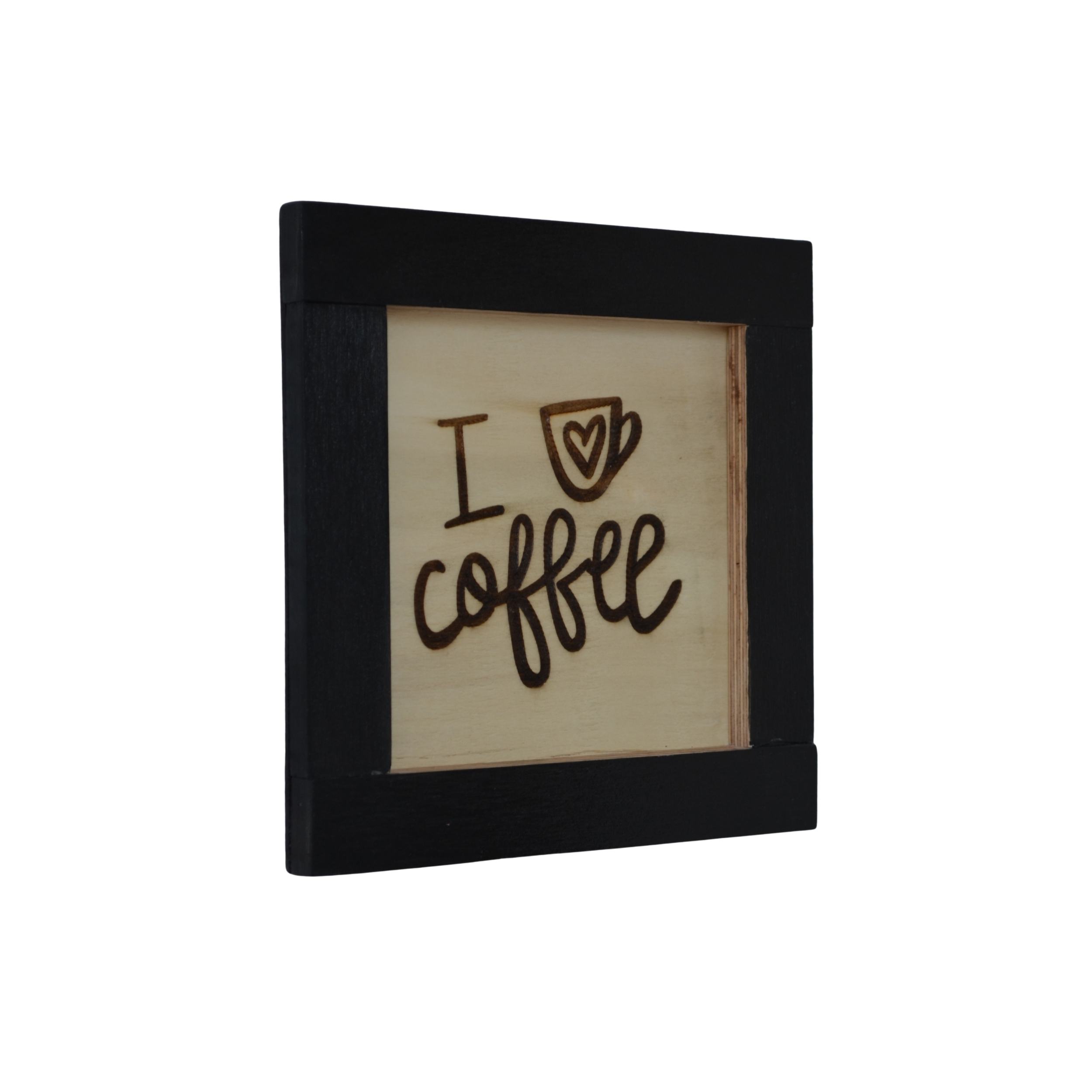 ☕ Siyah Çerçeveli I Love Coffee Ahşap Duvar Panosu 22x22