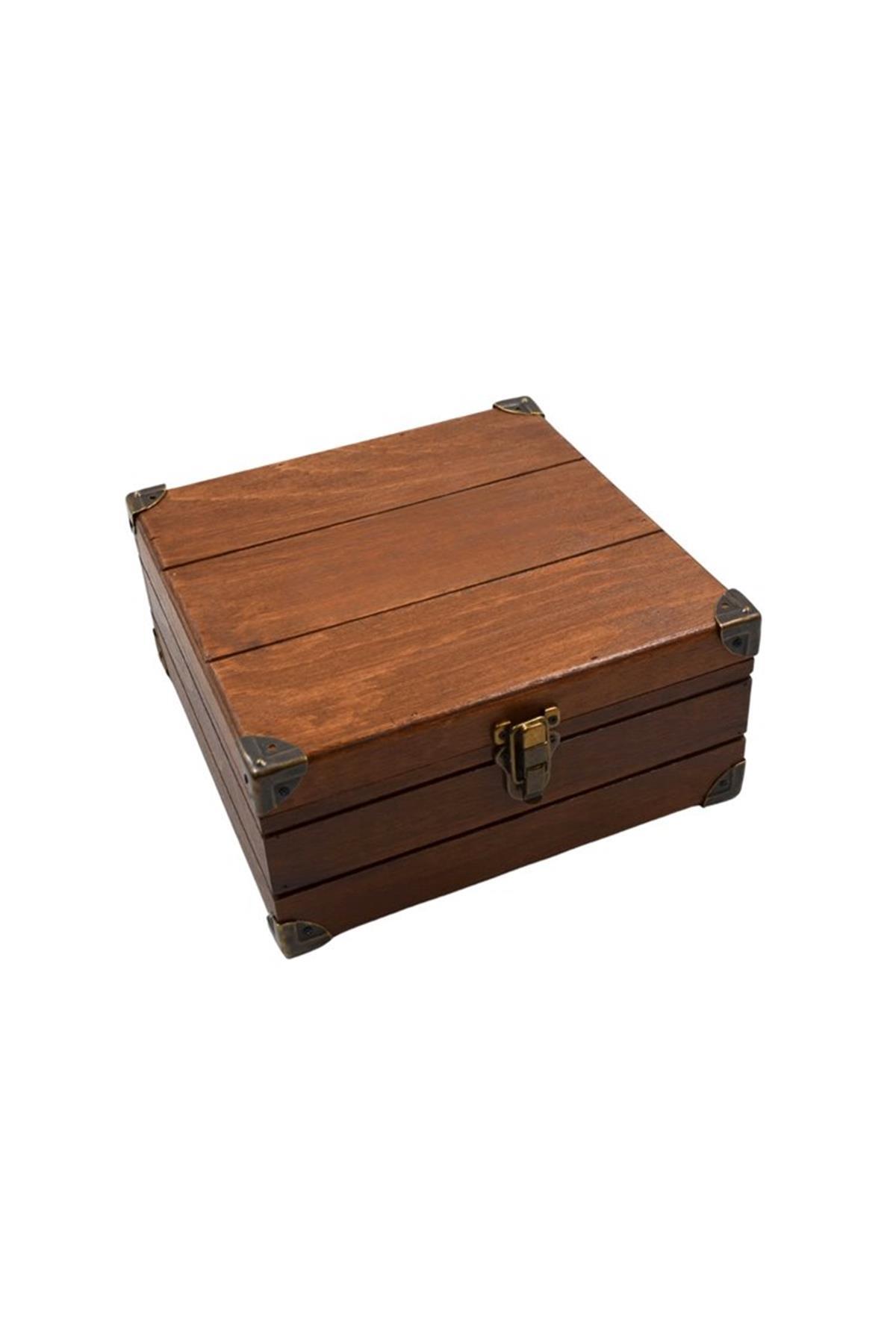 Ahşap Kare Kutu Klipsli 22Cmx22cm Gen. 10 Cm Yükseklik