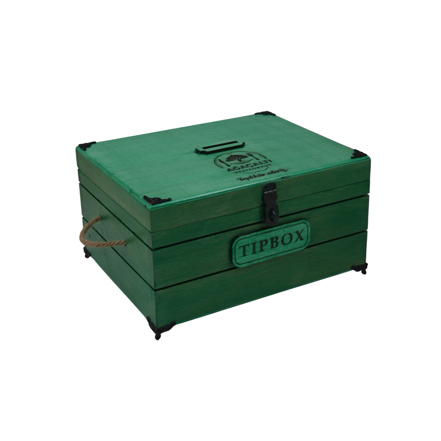 Kişiye Özel Yeşil Tipbox Ahşap Kutu 24x14x12 cm Firma Logolu