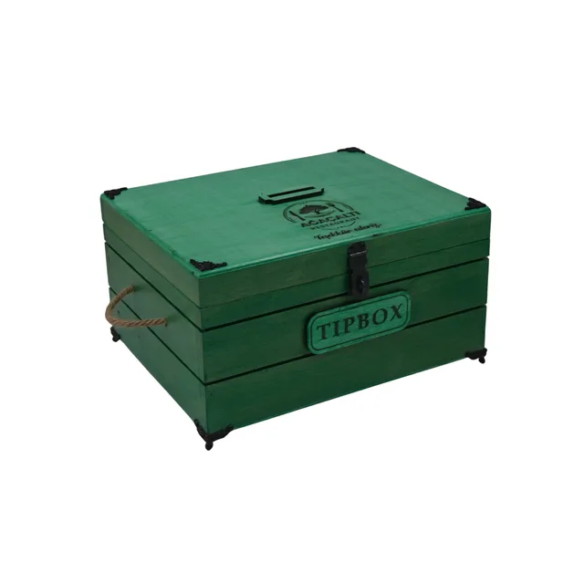 Kişiye Özel Yeşil Tipbox Ahşap Kutu 24x14x12 cm Firma Logolu – Fotoğraf 1