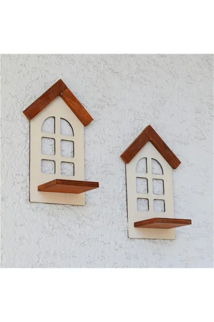 Ev Formlu Duvar Mumluğu Seti 26X12cm 2Li Dekoratif Ahşap Mumluk – Fotoğraf 1