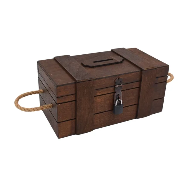 Ahşap Tip Box Kumbara – 27 x 14 x 12 cm | Kilitli, Kayın Ağacı, Rustik Dekoratif – Fotoğraf 1