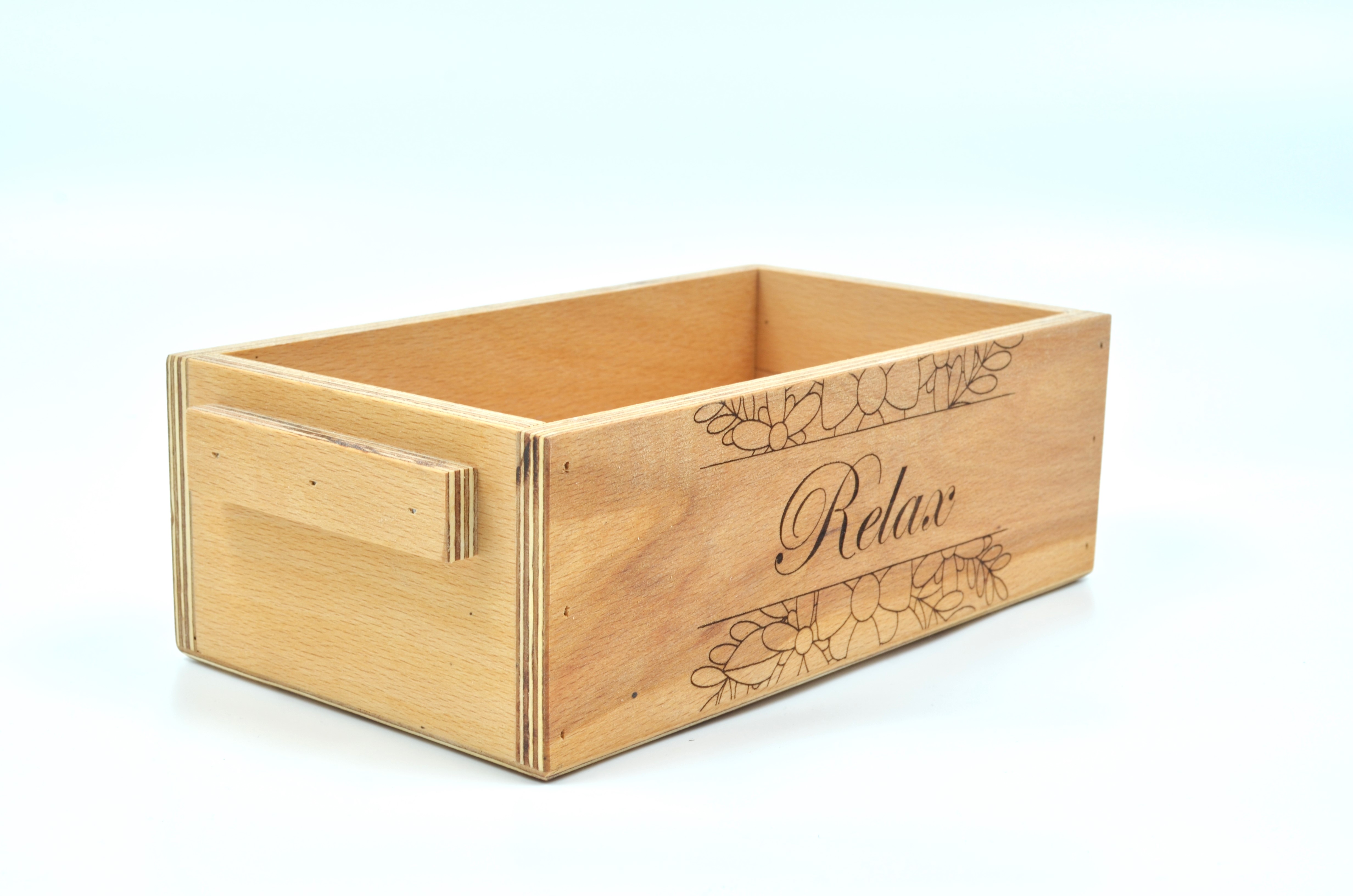 TUN’S WOODS Dekoratif Ahşap Organizer Kasa Relax Yazılı 24x14x8 Cm