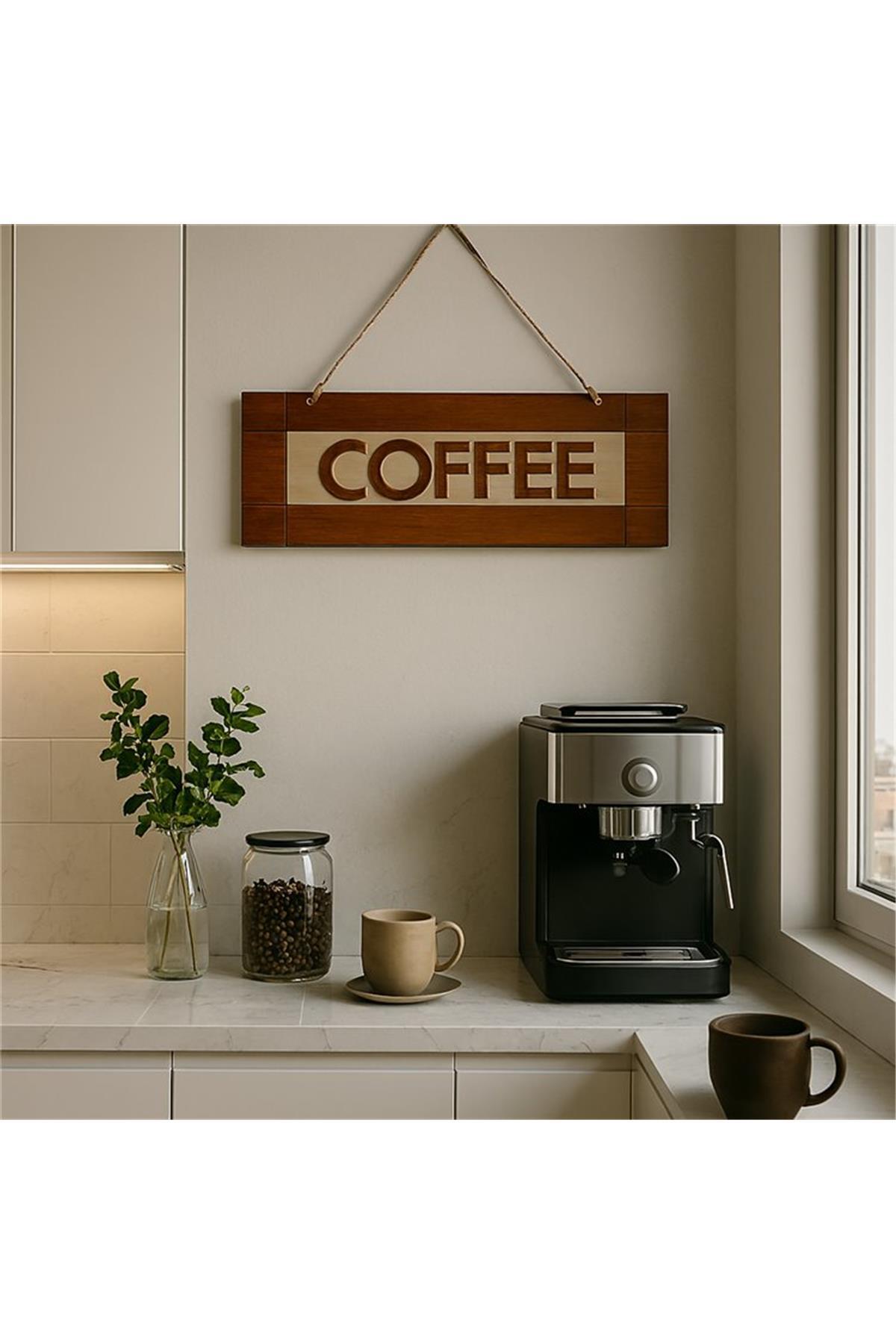 Rustik Ahşap Coffee Duvar Panosu 33X12cm Kafe, Mutfak