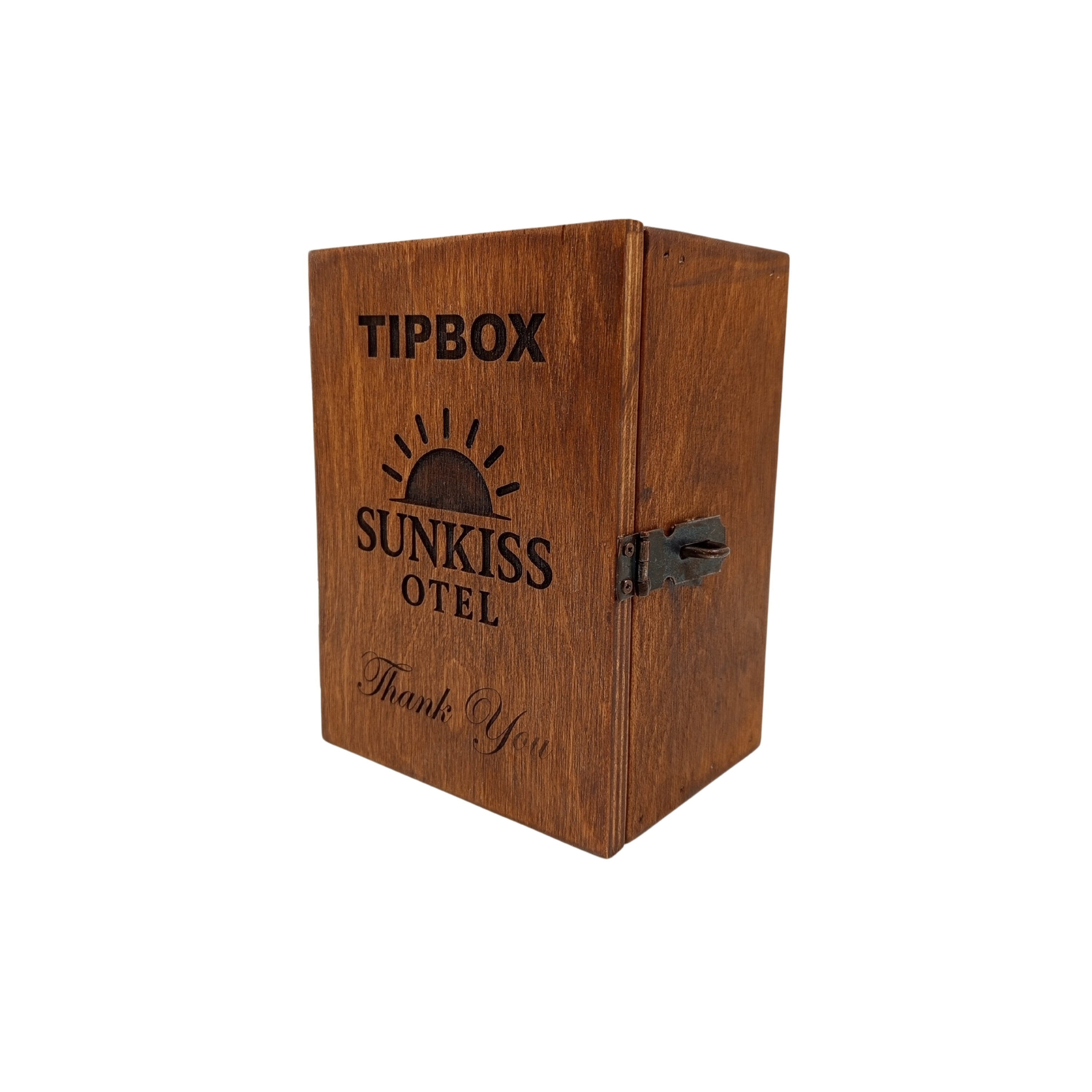 Firma Logolu Ahşap Tipbox – 18x12x9 cm Kilitli Bahşiş Kutusu (Marin Kayın)