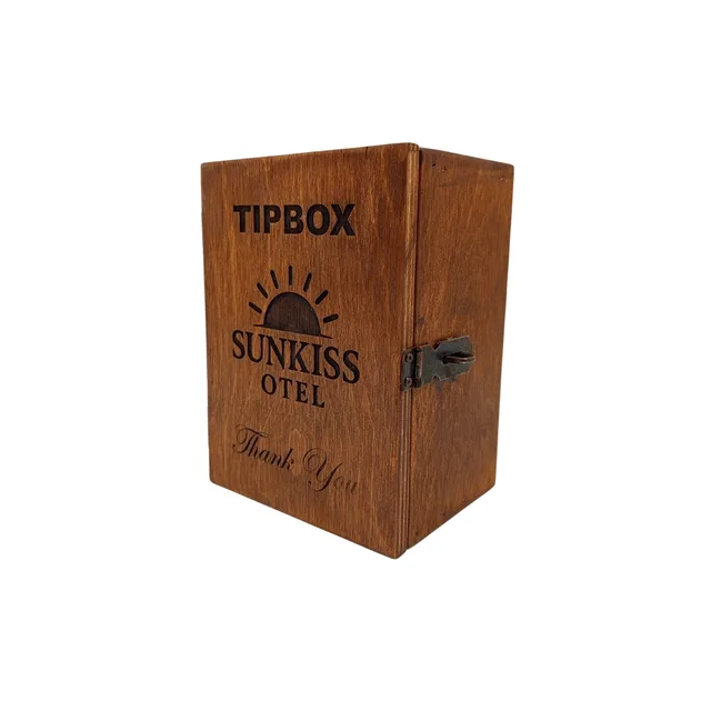 Firma Logolu Ahşap Tipbox – 18x12x9 cm Kilitli Bahşiş Kutusu (Marin Kayın) – Fotoğraf 1