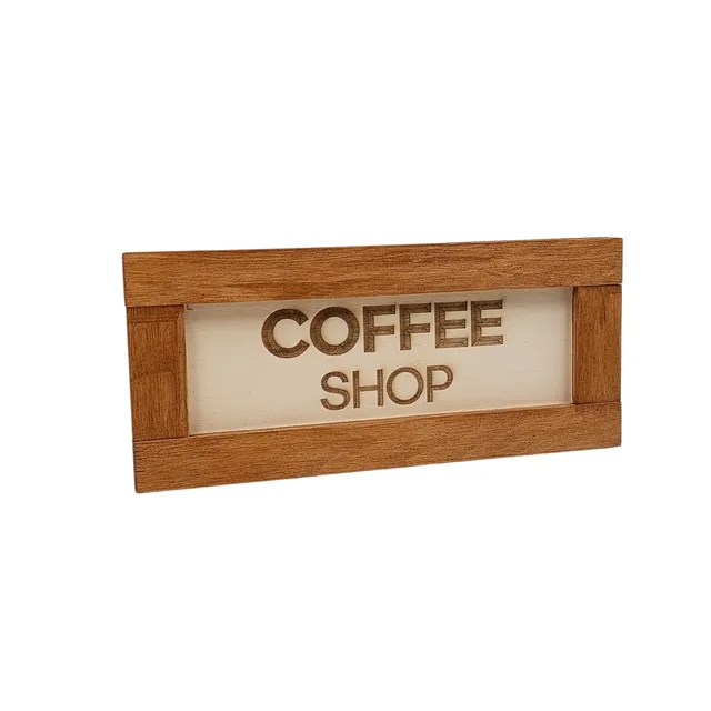 Coffee Shop Dekoratif Duvar Panosu – 32×16 cm | Açık Kahve Çerçeveli – Fotoğraf 1