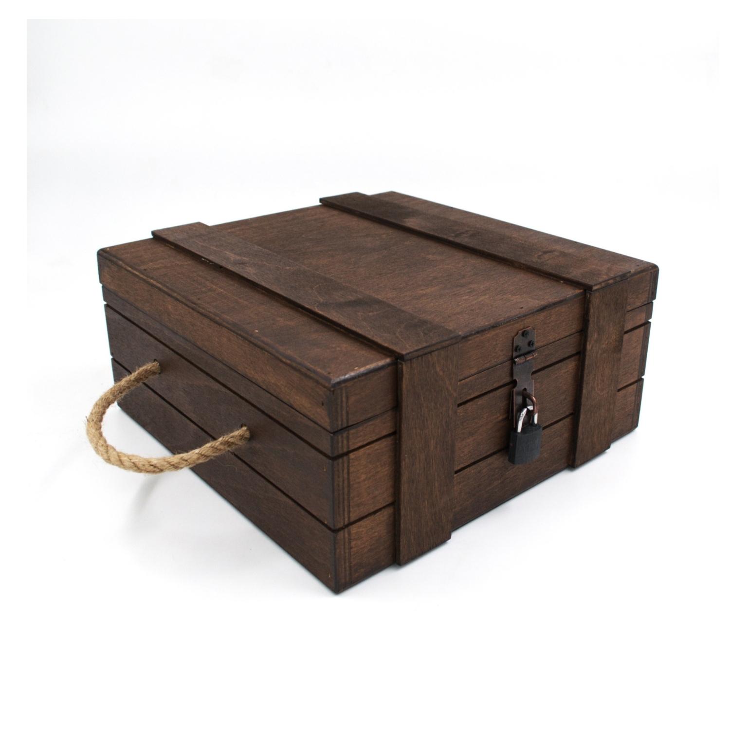 Ahşap Kilitli Anı Kutusu – 27 × 27 × 12 cm | El Yapımı & Çok Amaçlı