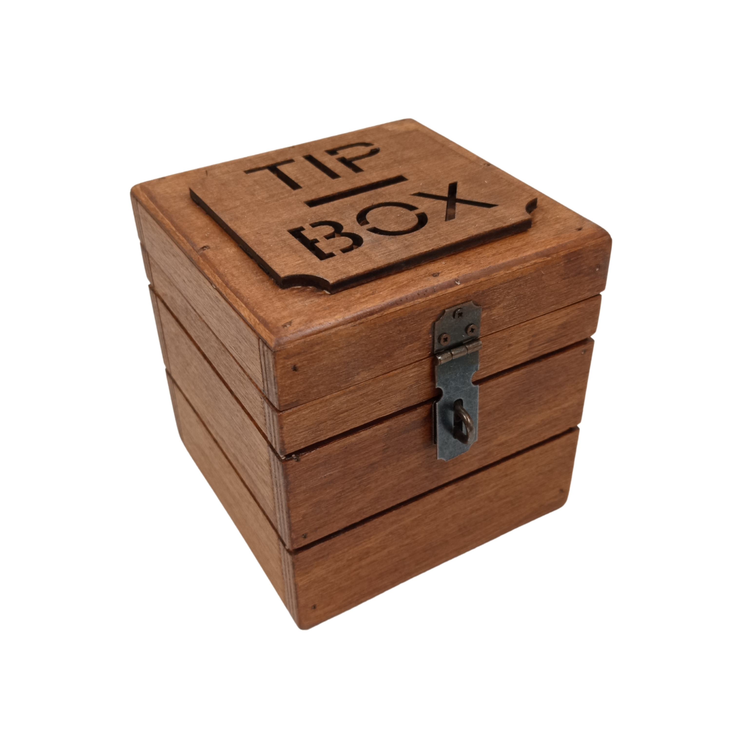Kahve Ahşap Tipbox – Asma Kilit Hediyeli (13×13 cm – Yükseklik 13 cm)