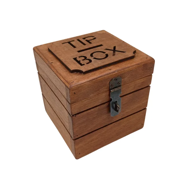 Kahve Ahşap Tipbox – Asma Kilit Hediyeli (13×13 cm – Yükseklik 13 cm) – Fotoğraf 1
