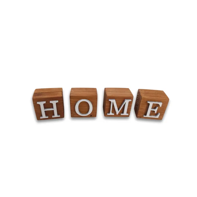 🏠 Beyaz HOME Yazılı Ahşap Dekoratif Küpler – Mini Blok Seti | 4 x 4 x 4 cm – Fotoğraf 1