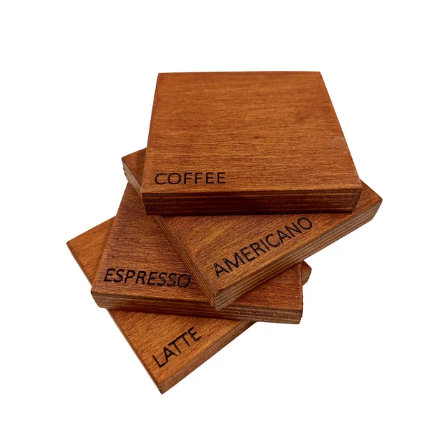 ☕🌿 Kahve Tutkunları – Marin Kayın Ahşap Bardak Altlığı Seti 4’lü | 10×10 cm – Fotoğraf 1