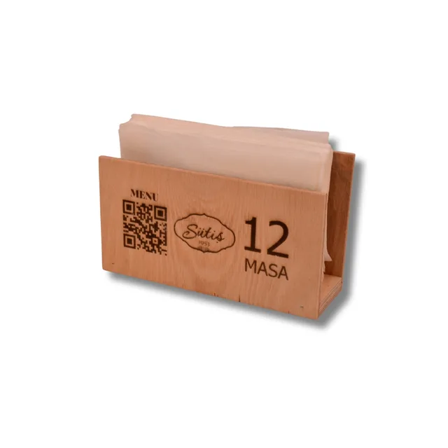 📱🪵 QR Menü Peçetelik & Masa Numaralı – 15 cm Doğal Kayın Ahşap – Fotoğraf 1