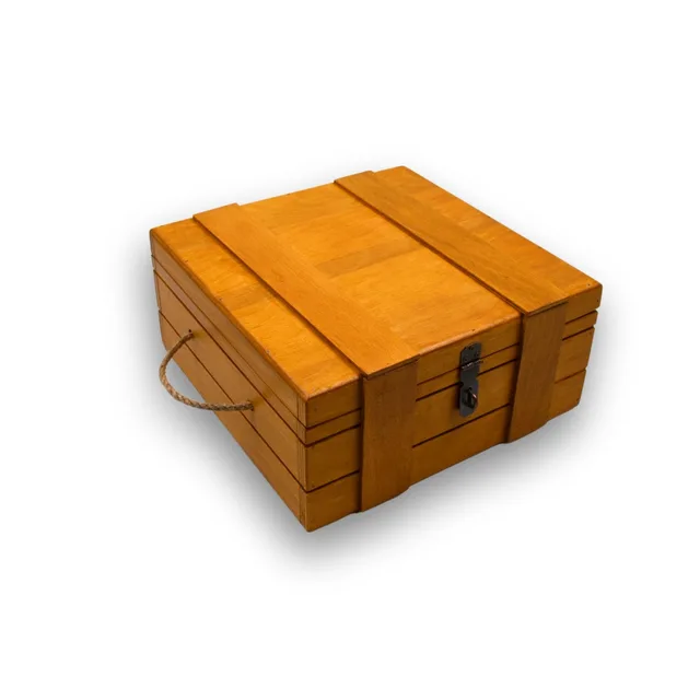 🔐🌼 Sarı Meşe Ahşap Kilitli Anı Kutusu – 27 × 27 × 12 cm | El Yapımı & Çok Amaç – Fotoğraf 1