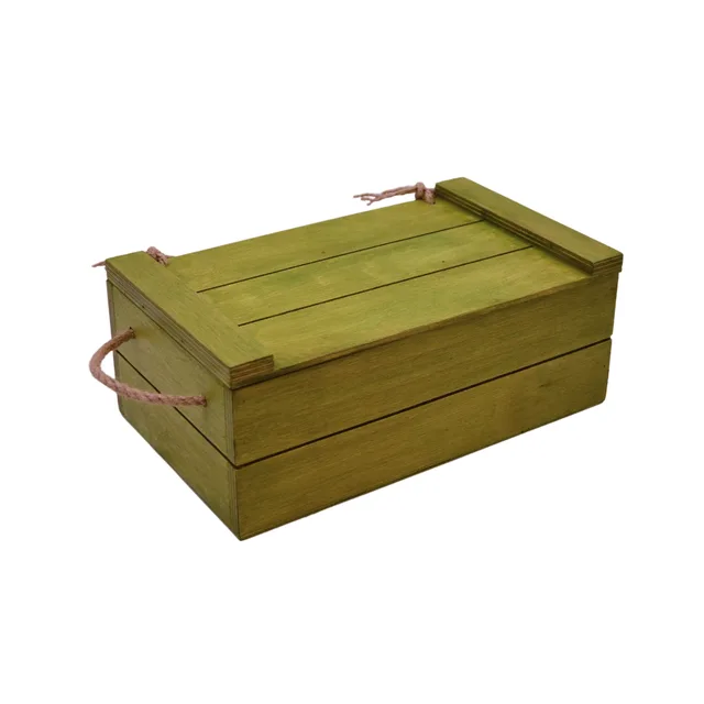 🎁 El Yapımı Yeşil Ahşap Hediye Kutusu – İp Menteşeli | 30 x 16 x 10 cm – Fotoğraf 1