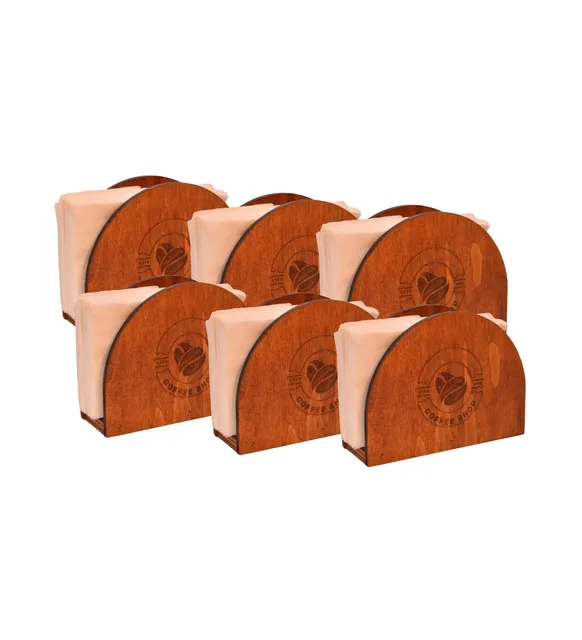 Peçetelik Ahşap Firma Logolu 6'lı Set Cafe Restoran İçin  15cm x 12cm – Fotoğraf 1