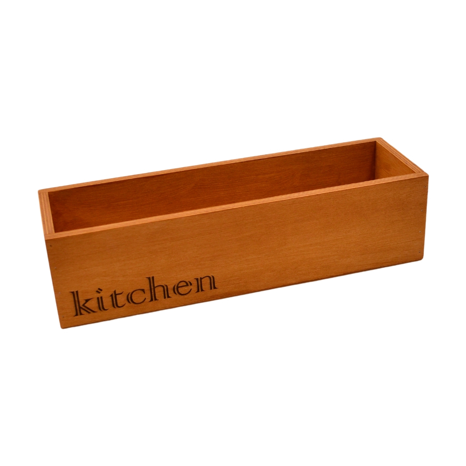 Kitchen Yazılı Ahşap Kutu Saksılık & Organizer – Sarı Meşe | 40 x 10 x 9 cm