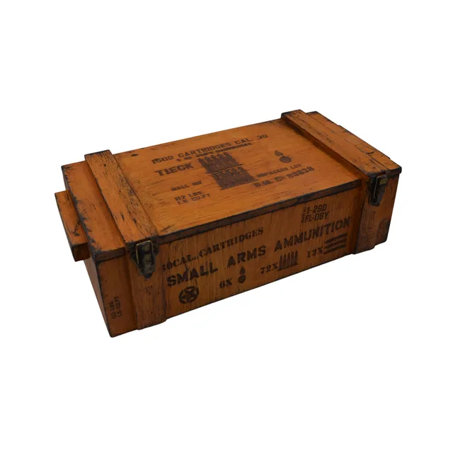 Retro Cephane Sandığı Tasarımlı Ahşap Kutu 45x22x11 cm El Yapımı Marin Kayın – Fotoğraf 1