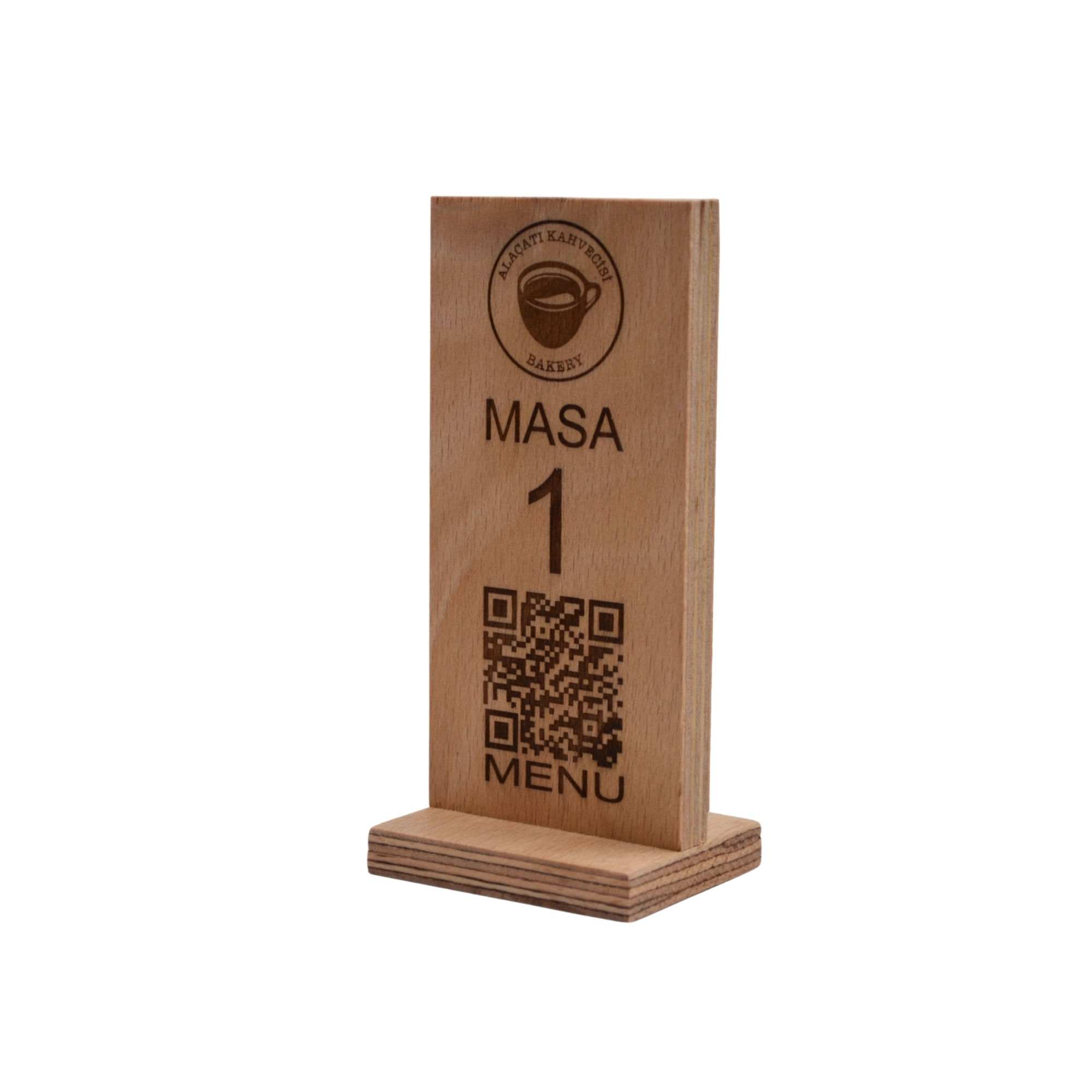 📱✨ QR Menü Logolu Masa Numarası | 13 cm Natural Ahşap